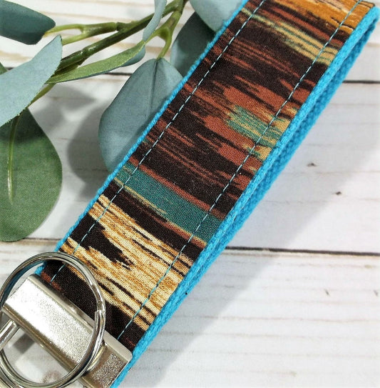 Southwestern Wristlet Keychain, Tribal fabric design Key fob, Handmade Key Chain Gift for Mom, Cute Keychain Bracelet