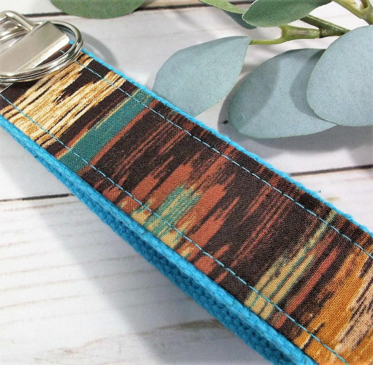 Southwestern Wristlet Keychain, Tribal fabric design Key fob, Handmade Key Chain Gift for Mom, Cute Keychain Bracelet