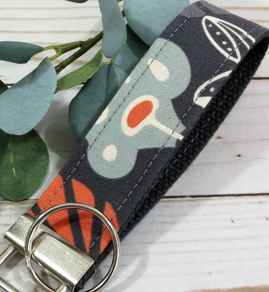 Boho Keychain Grey and Blue Gray Key Fob