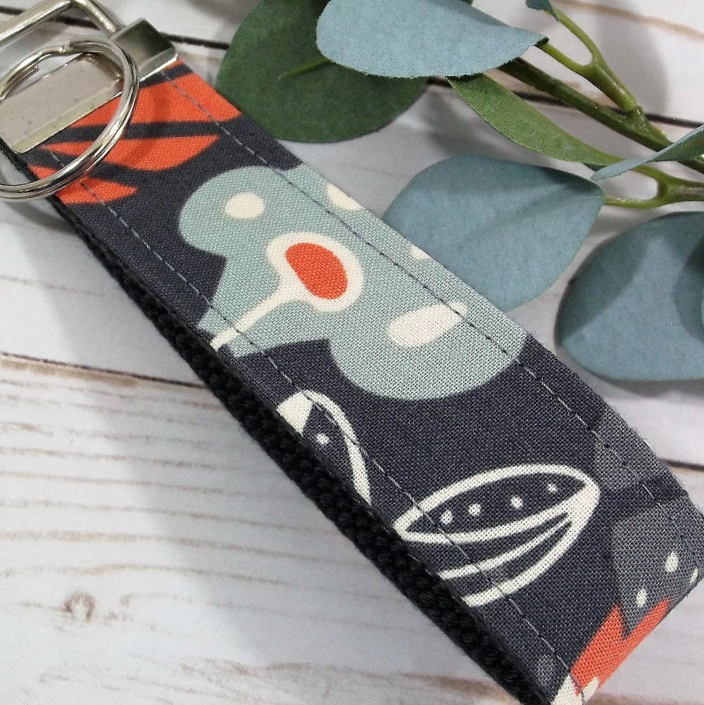 Boho Keychain Grey and Blue Gray Key Fob