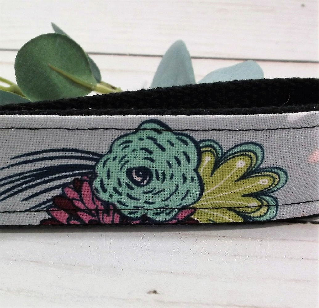 Boho Keychain Grey and Turquoise Gray Key Fob