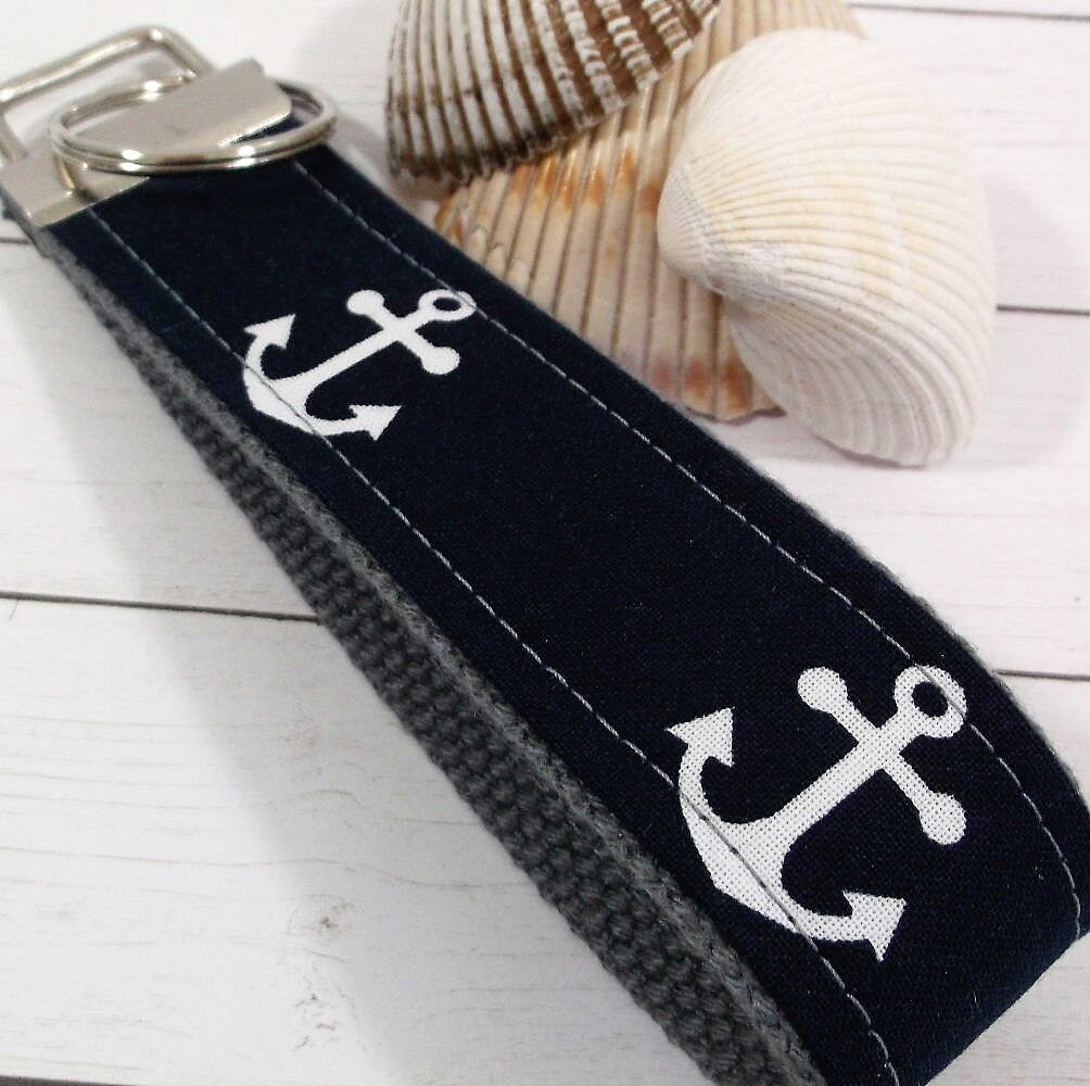 Handmade Wristlet Keychain in Nautical Anchor, College Graduation Gift for her, I Miss You Gift, Mom Gift from Son