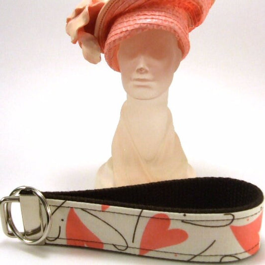 Heart Key Chain Coral Pink Brown Sweetheart