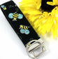 Handmade Wristlet Keychain in Bumble Bee Fabric, College Graduation Gift for her, I Miss You Gift, Mom Gift from Son