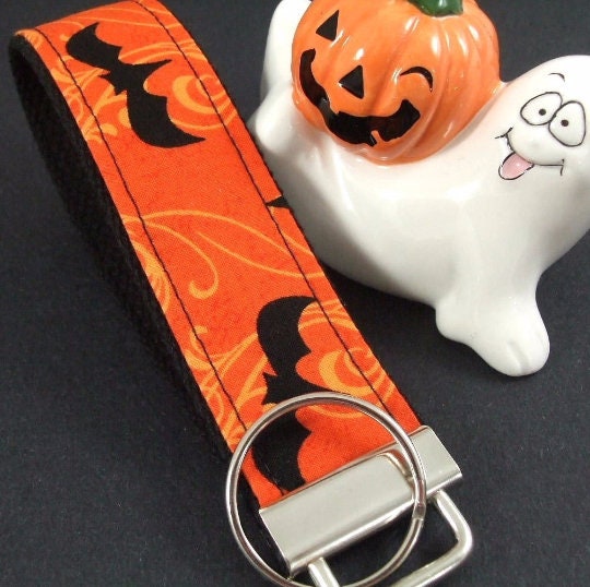 Halloween Bats Wrist Key Fob Black and Orange