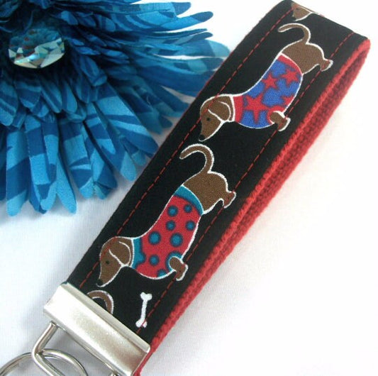 Cute Dog Mom Keychain, Dachshund Fabric Wristlet Keychain, Best Friend Gifts Long Distance, Preschool Teacher Gifts
