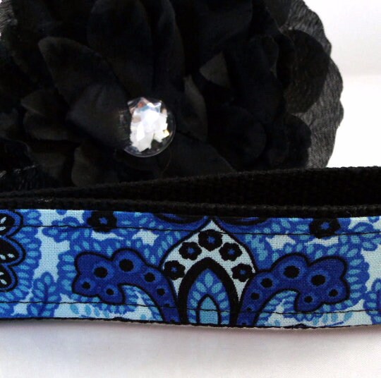Key Fob in Blue and Black Floral