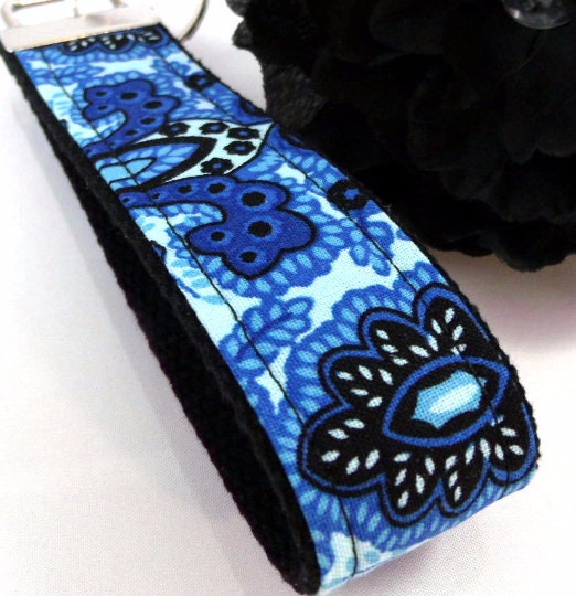 Key Fob in Blue and Black Floral