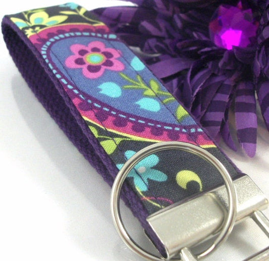 Handmade Wristlet Keychain in Paisley fabric, College Graduation Gift for her, I Miss You Gift, Mom Gift from Son