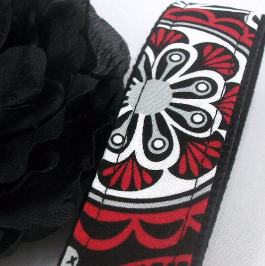 Wristlet Keychain Key Fob - Red Black Grey Floral