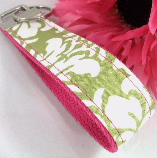 Damask Key Fob in Avocado Fuchsia