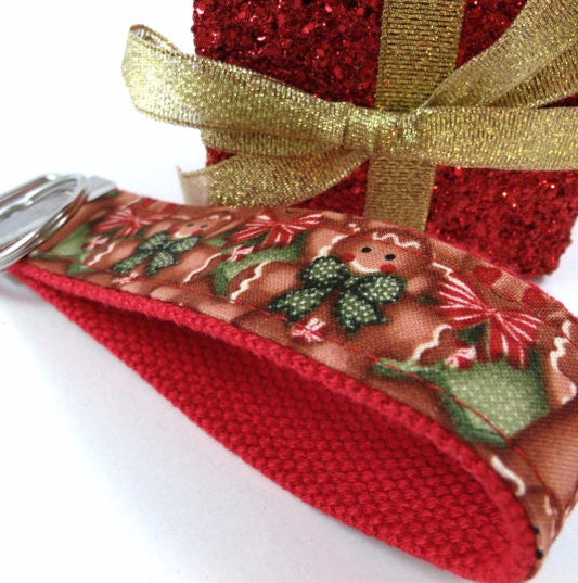 Handmade Christmas Keychain Wristlet, Gingerbread Man, Christmas in July, Trending Now, Key Chains for Women, Teacher Gifts