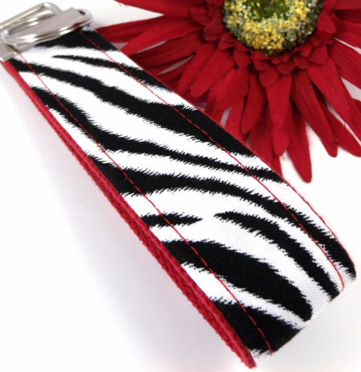 Black and White Zebra Print Wristlet Keychain, Cute Animal Print Keychain, Zebra Stripe Key Fob, Handmade Teacher Gift
