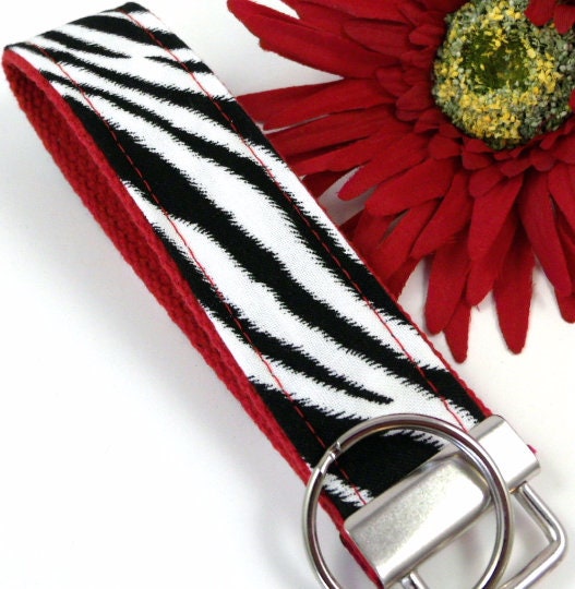 Black and White Zebra Print Wristlet Keychain, Cute Animal Print Keychain, Zebra Stripe Key Fob, Handmade Teacher Gift