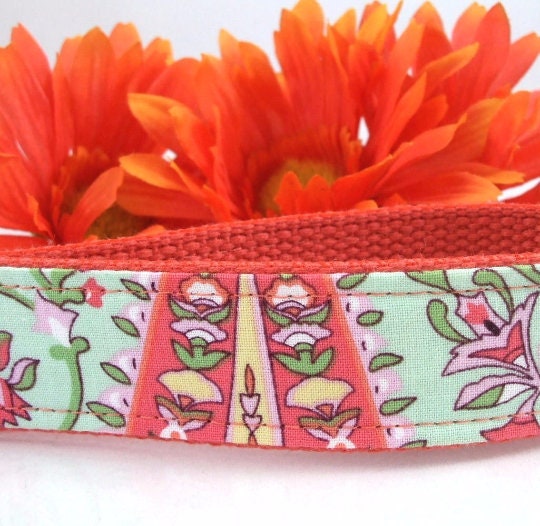 Amy Butler Key Fob LOVE Mint Coral Floral