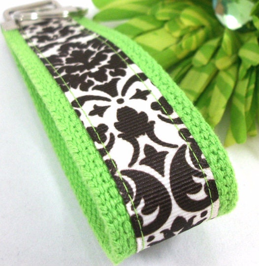 Handmade Ribbon Keychain in Floral Damask, Floral Wristlet Keychain, College Graduation Gift for her, Mom Gift from Son