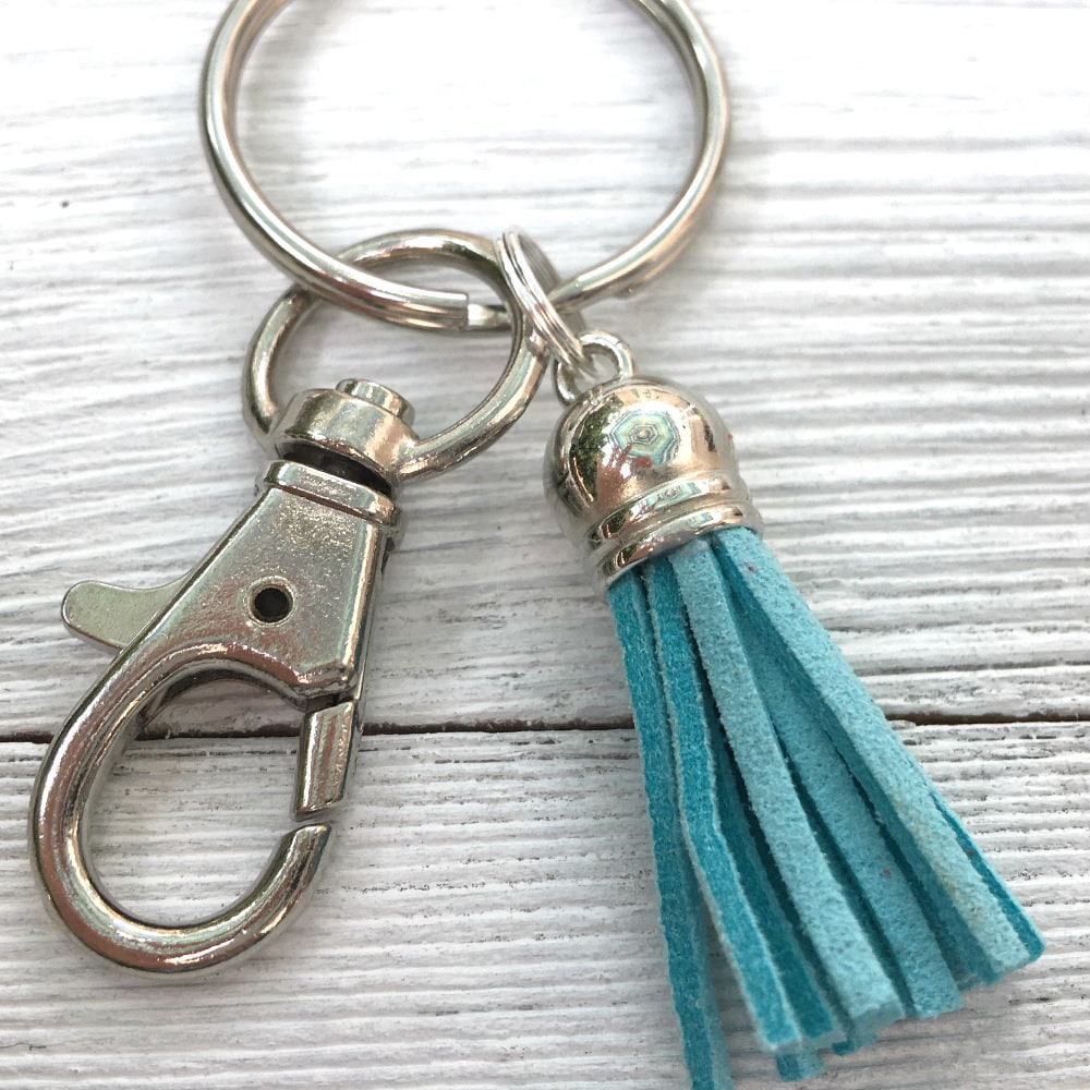 Funky Floral Keyfob in Grey and Turquoise