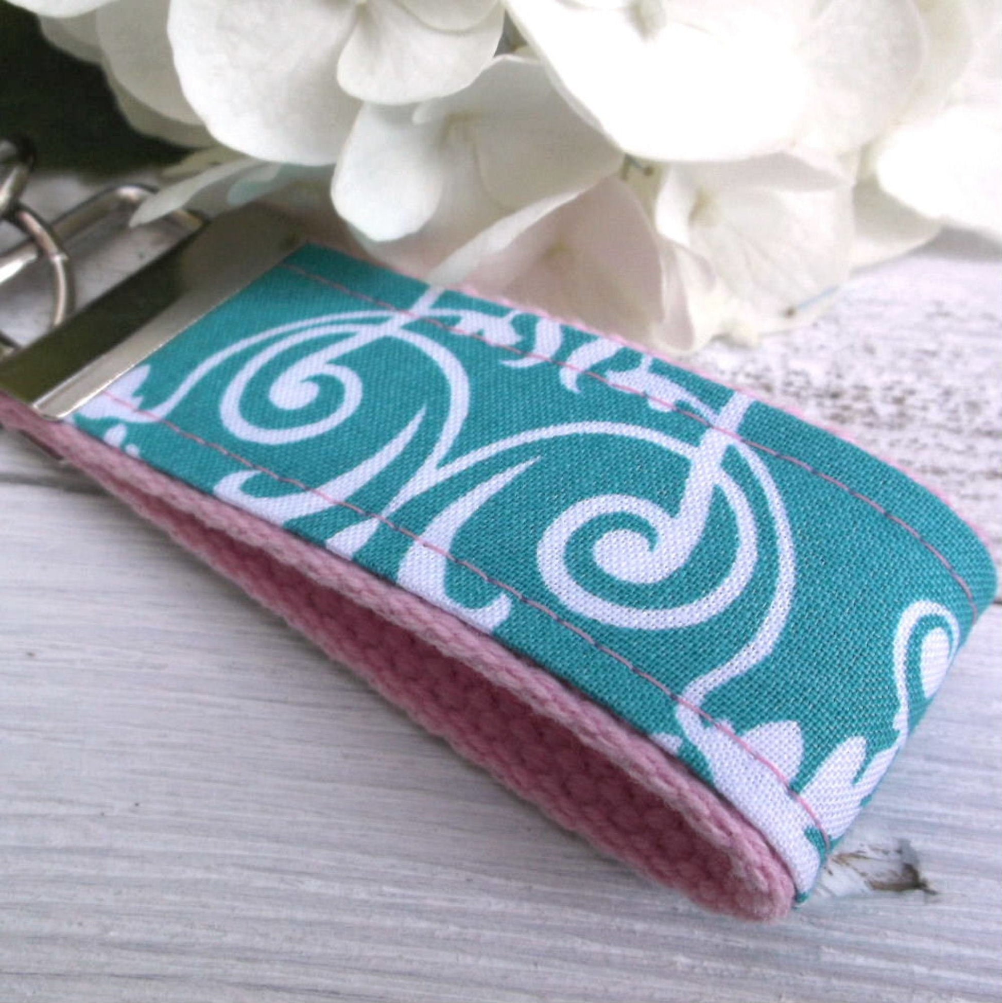 Mini Keyfob FOB Keychain for Women Ideal as a Purse Keychain or Backpack Keychain, Ideal Small Bridesmaid Gift, Teal floral