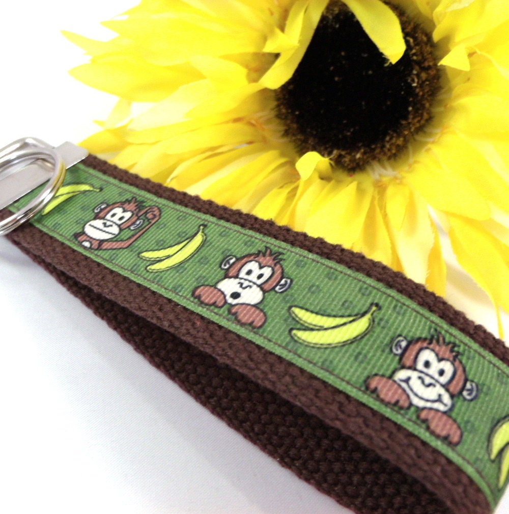 Monkey Keychain Monkeys Ribbon Yellow Green