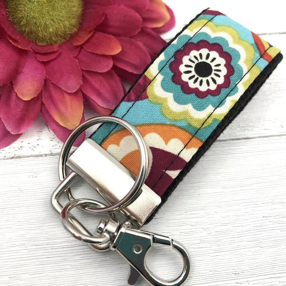 Teal Floral Mini Keyfob FOB Keychain for Women Ideal as a Purse Keychain or Backpack Keychain, Ideal Small Bridesmaid Gift