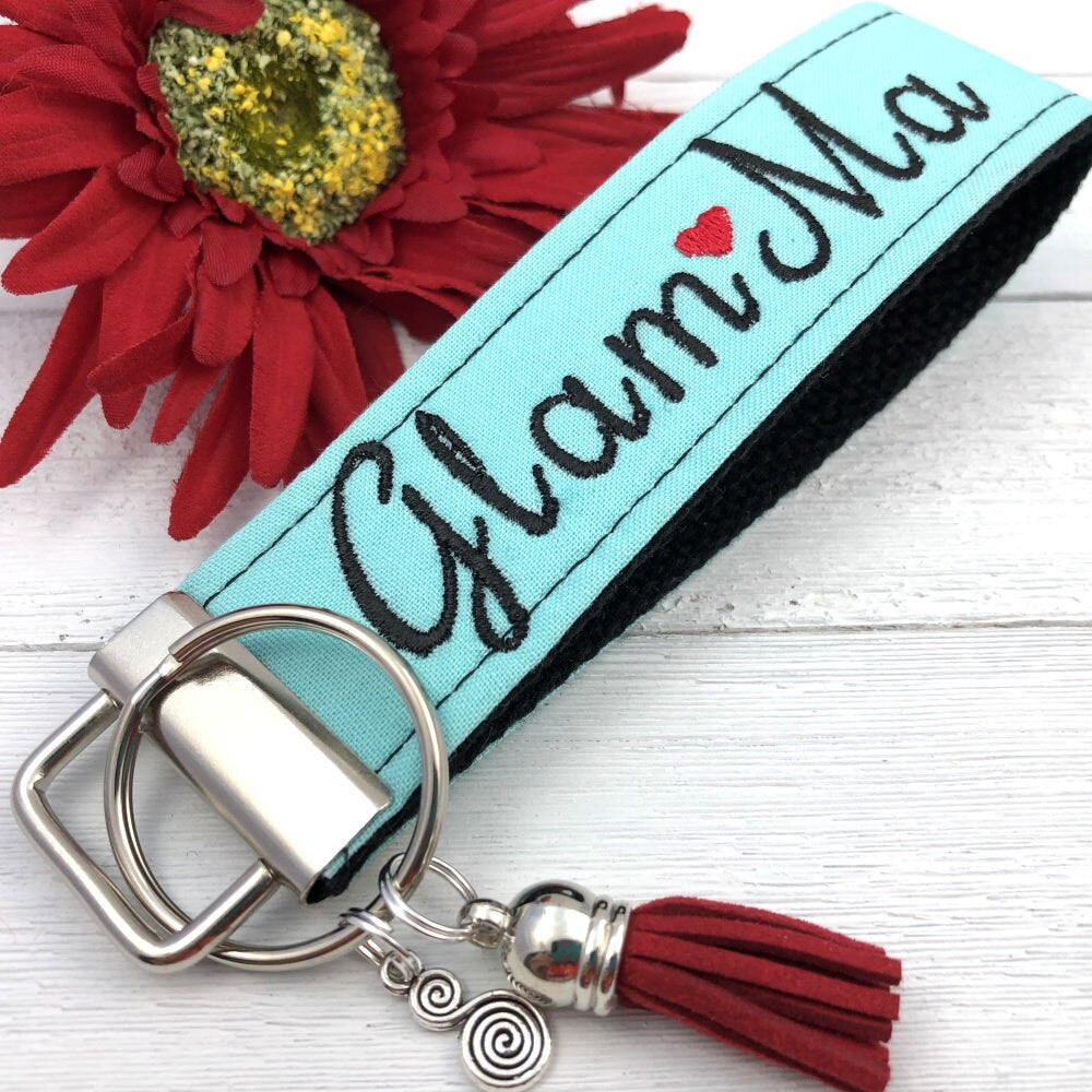 Glam Ma Embroidered Keychain Key Fob Tassel Charm