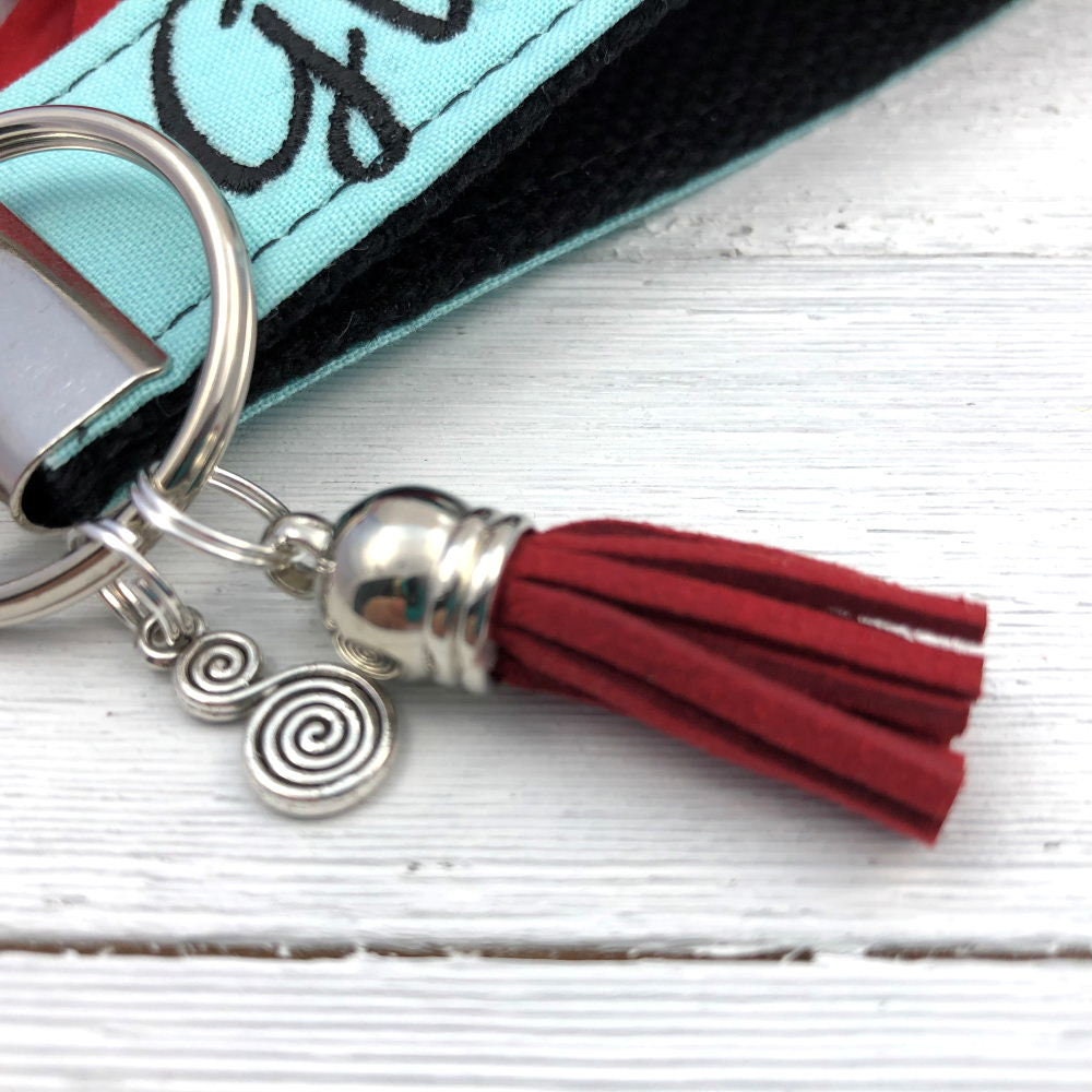 Glam Ma Embroidered Keychain Key Fob Tassel Charm