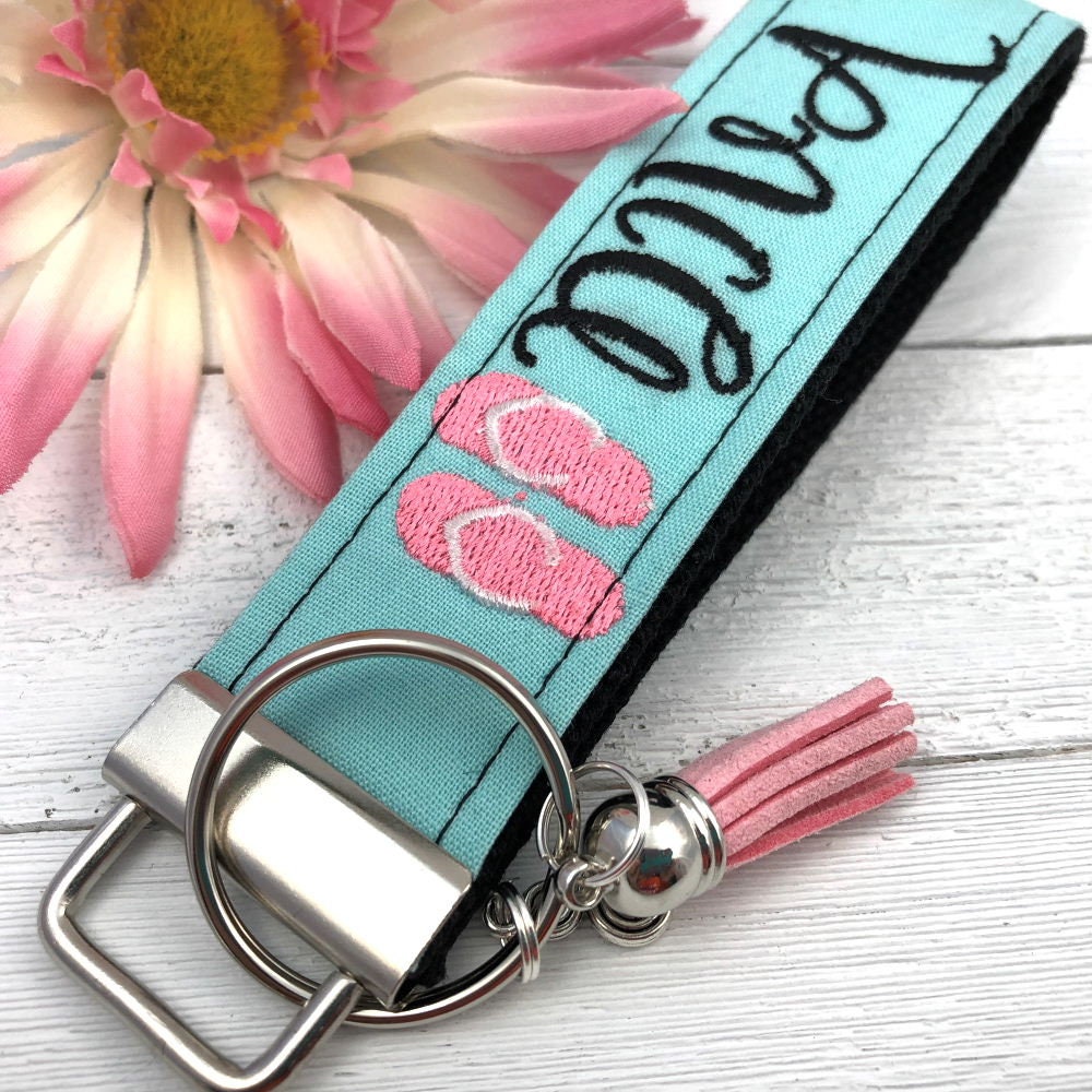 Flip Flop DIVA Embroidered Keychain Key Fob Tassel Charm