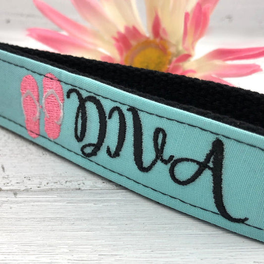 Flip Flop DIVA Embroidered Keychain Key Fob Tassel Charm