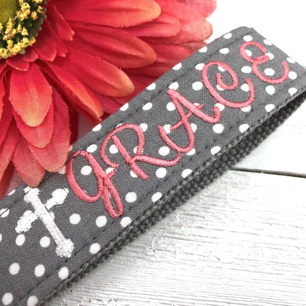 GRACE Embroidered Keychain Key Fob Tassel Charm Cross