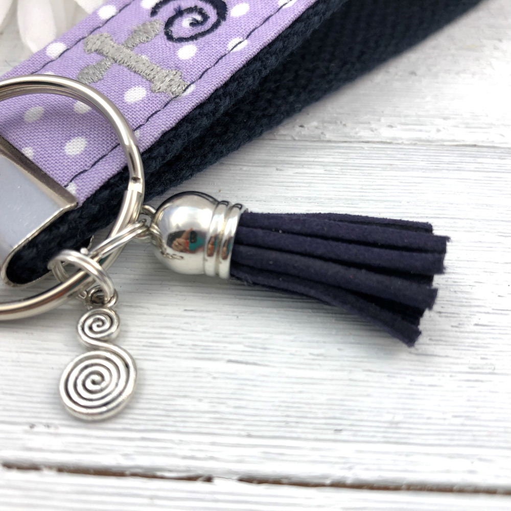 MERCY Embroidered Keychain Key Fob Tassel Charm Cross