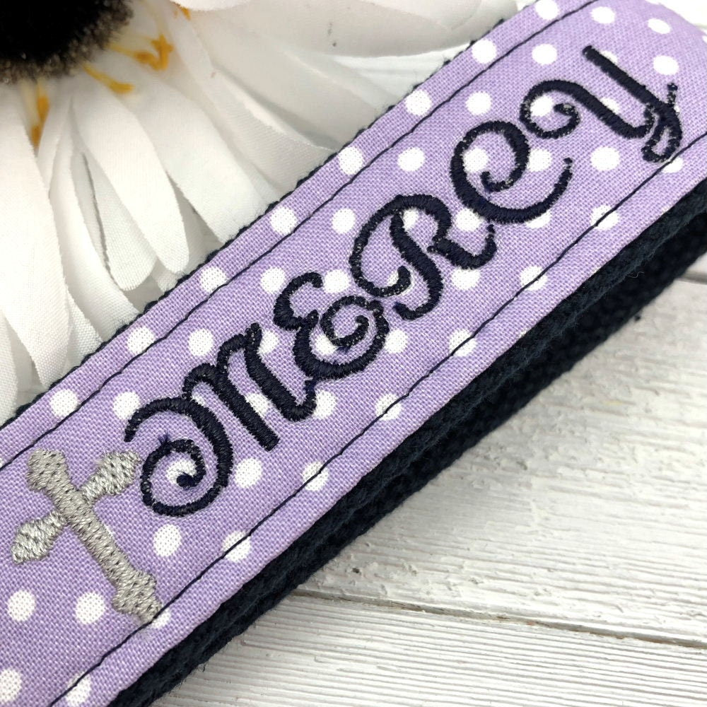MERCY Embroidered Keychain Key Fob Tassel Charm Cross