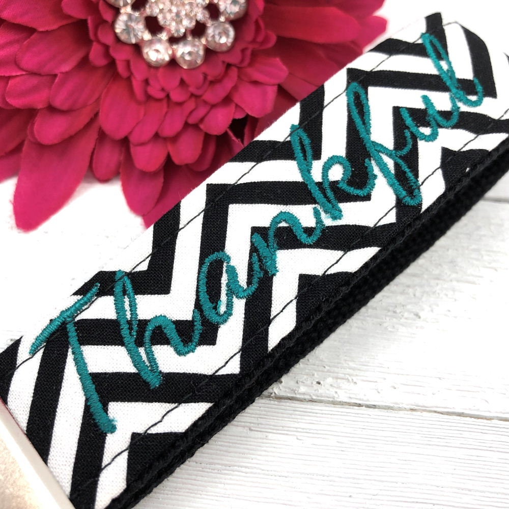 Thankful Embroidered Keychain Key Fob Tassel Charm