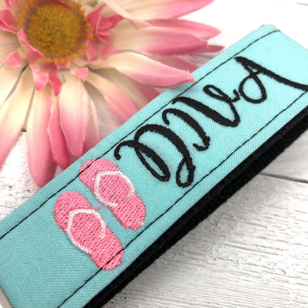Flip Flop DIVA Embroidered Keychain Key Fob Tassel Charm