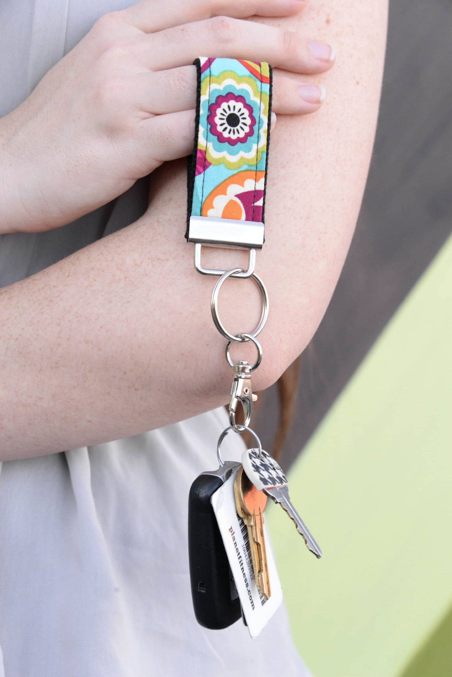 Mini Keyfob FOB Keychain for Women Ideal as a Purse Keychain or Backpack Keychain, Ideal Small Bridesmaid Gift Aqua and Gray