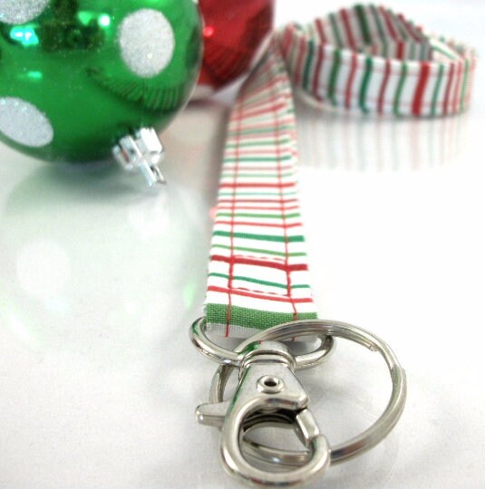 Christmas Lanyard with Candy Cane Red Green Stripes