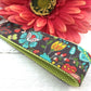 Turquoise Floral Fabric Gray Keychain Key Fob