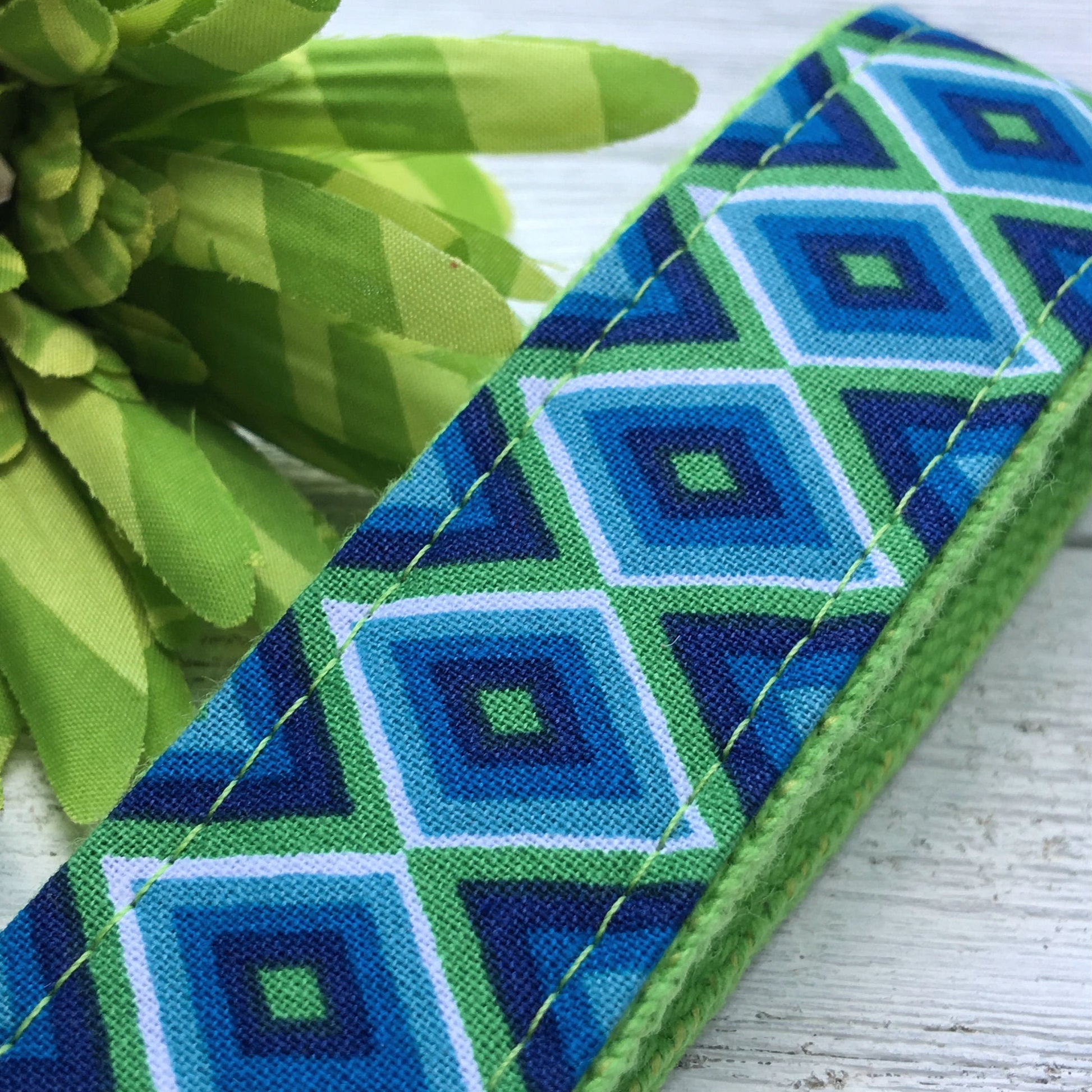 Blue and Lime Fabric Key Fob Wristlet