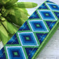 Blue and Lime Fabric Key Fob Wristlet