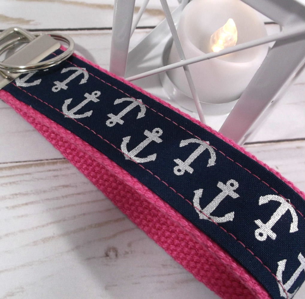 Navy and Silver Anchor Keychain
