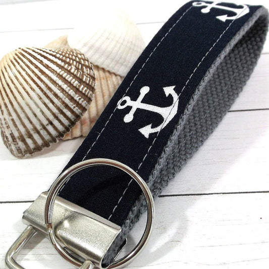 Handmade Wristlet Keychain in Nautical Anchor, College Graduation Gift for her, I Miss You Gift, Mom Gift from Son