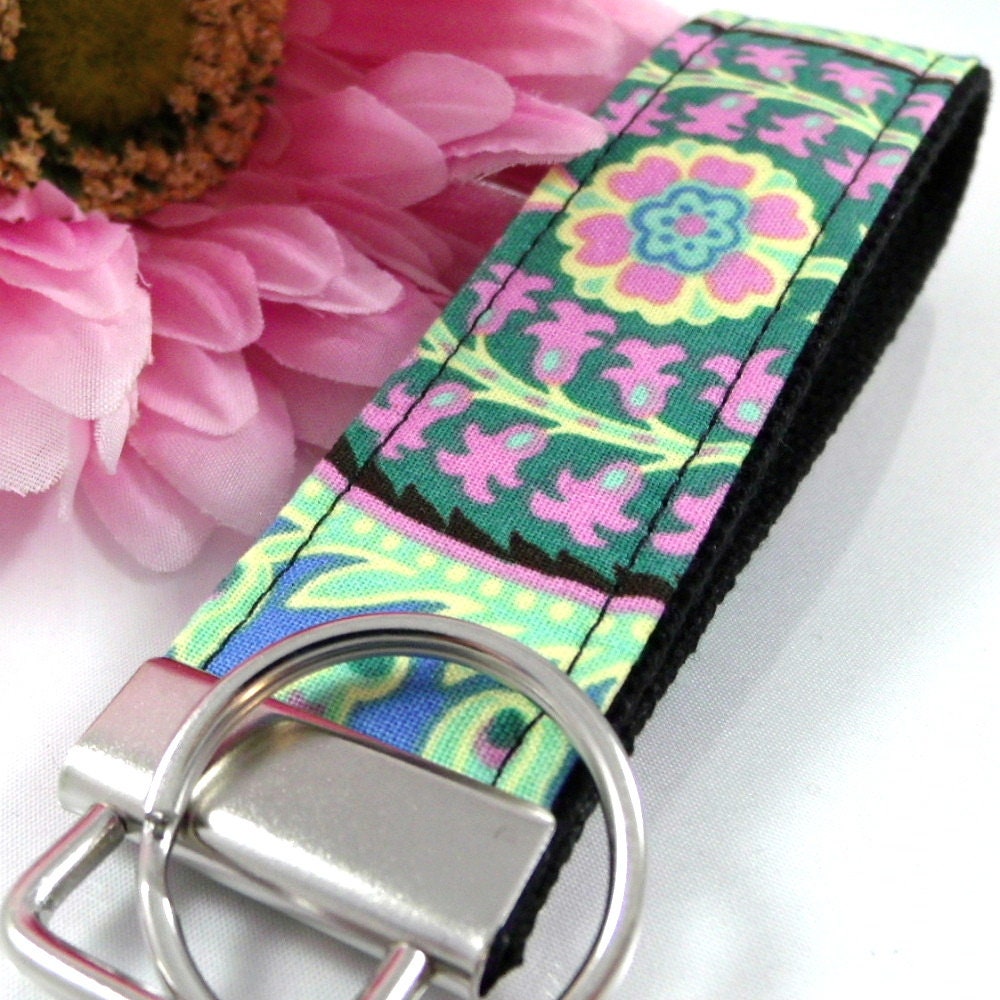 Wristlet Key Fob in Emerald Amy Butler Floral
