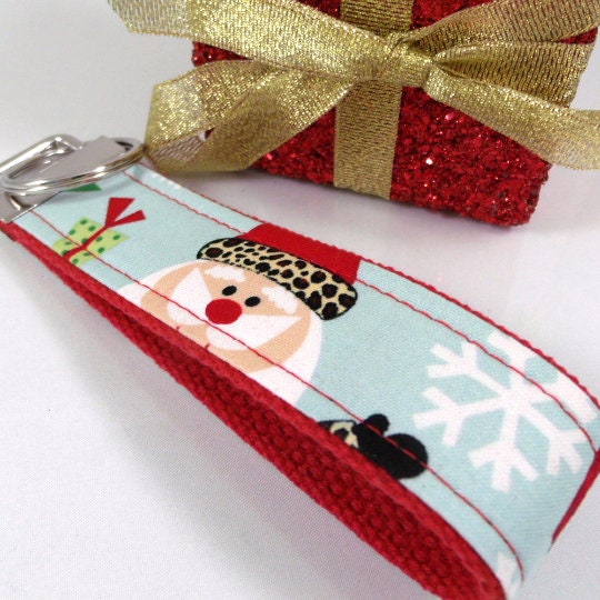 Santa Wristlet Key fob Leopard Hat