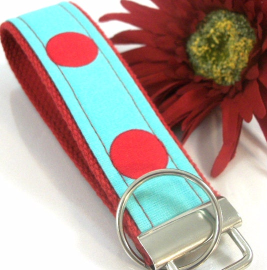 Handmade Wristlet Keychain in Polka Dot fabric, High School Graduation Gift, I Miss You Gift, Preschool Teacher Gifts