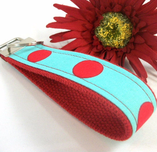 Handmade Wristlet Keychain in Polka Dot fabric, High School Graduation Gift, I Miss You Gift, Preschool Teacher Gifts