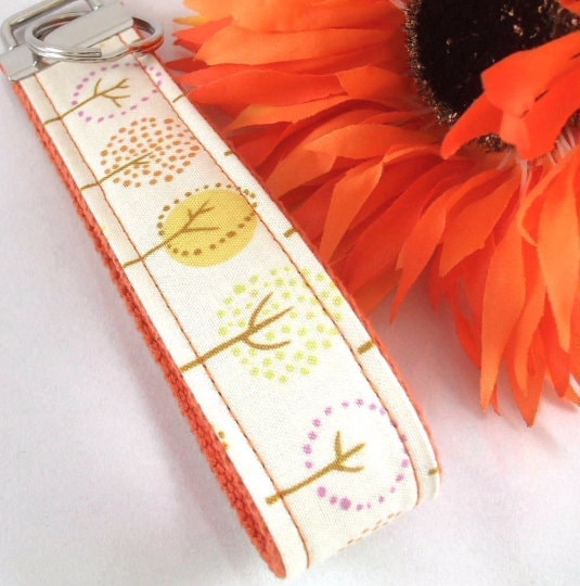 Handmade Wristlet Keychain in Tree Fabric, College Graduation Gift for her, I Miss You Gift, Mom Gift from Son