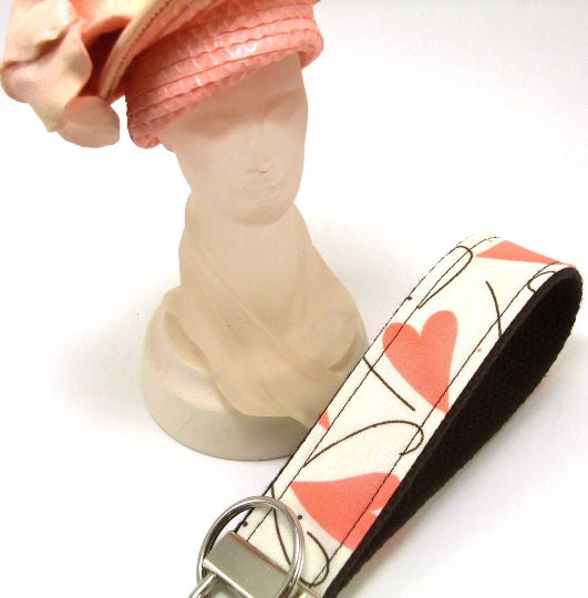 Heart Key Chain Coral Pink Brown Sweetheart