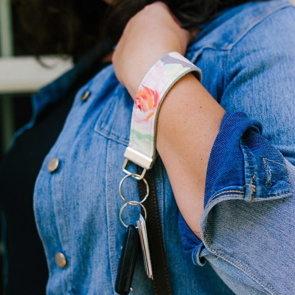 Handmade Wristlet Keychain in Bumble Bee Fabric, College Graduation Gift for her, I Miss You Gift, Mom Gift from Son