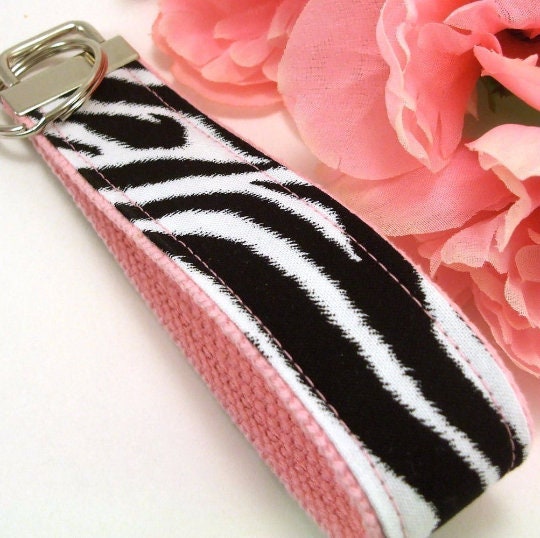 Black and White Zebra Print Wristlet Keychain, Cute Animal Print Keychain, Zebra Stripe Key Fob, Handmade Teacher Gift