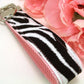 Black and White Zebra Print Wristlet Keychain, Cute Animal Print Keychain, Zebra Stripe Key Fob, Handmade Teacher Gift