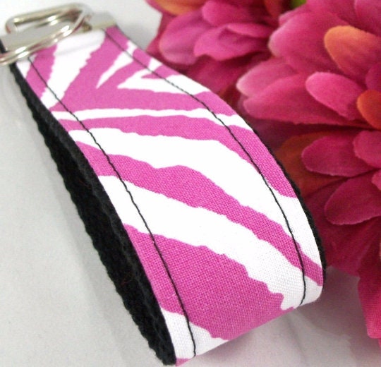 Pink Zebra Print Wristlet Keychain, Cute Animal Print Keychain, Zebra Stripe Key Fob, Nurse Graduation Gift